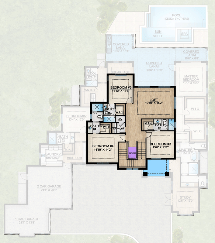 Plan 65793BS: Luxurious Five Bedroom Modern Estate House Plan with Courtyard Entry - Floor Plan - 2nd Level