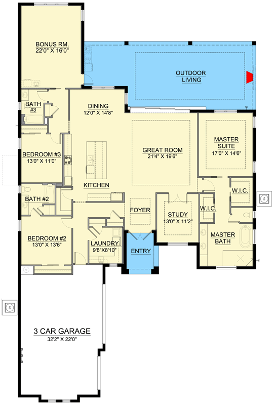 Plan 65817BS: Coastal Contemporary House Plan with 3 Bedrooms and 3-Car Garage - Floor Plan - Image #6 - Coastal, Contemporary, Florida-Style