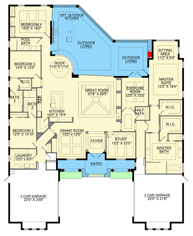 Plan 65822BS: Luxurious Coastal House Plan with Four Bedrooms and Four-Car Garage - Floor Plan - Image #7 - Coastal, Contemporary