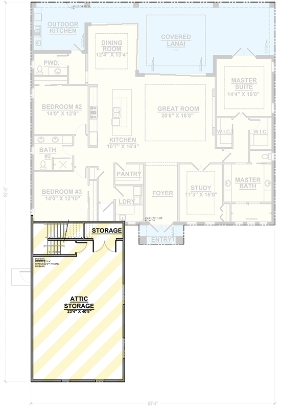 Plan 65828BS: Coastal Florida Style House Plan with 3 Bedrooms and Courtyard Entry - Floor Plan - Image #8 - Coastal, Contemporary, Florida-Style
