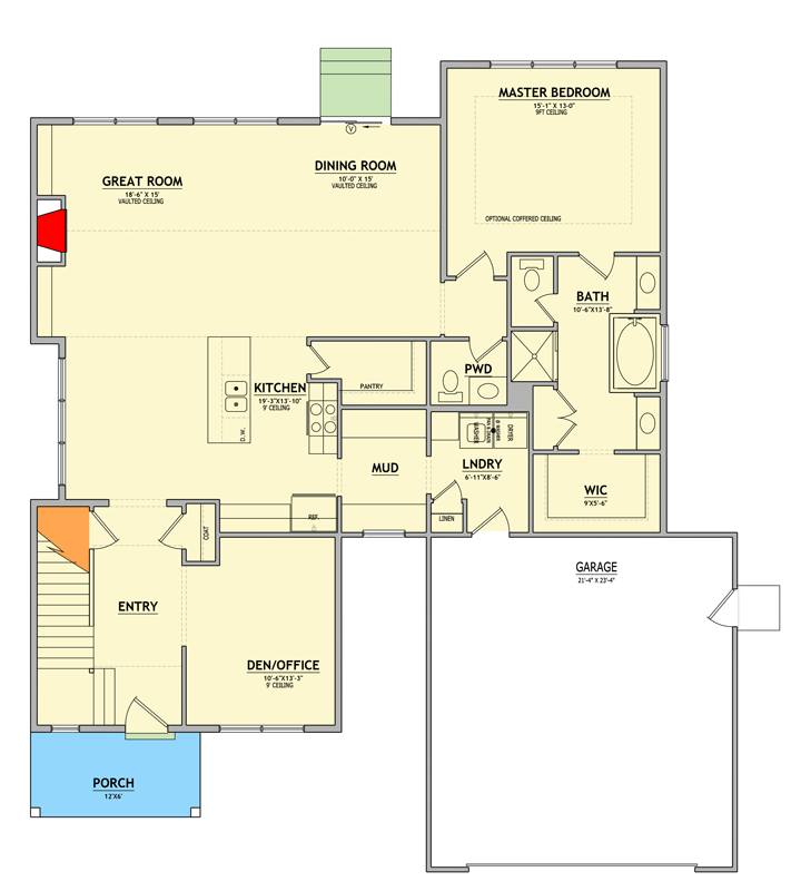 Plan 849141PGE: Charming Craftsman Farmhouse House Plan with Three Bedrooms and Office - Floor Plan - Main Level - Cottage, Craftsman, Farmhouse, Traditional