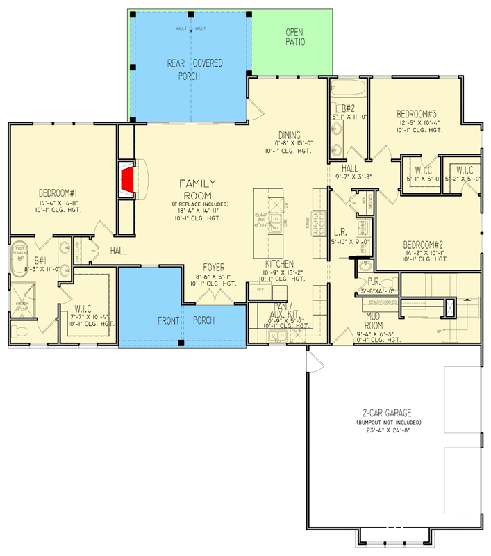 Plan 25992GE: Modern Farmhouse House Plan with 3 Bedrooms and Two-Car Garage - Floor Plan - Main Level - Country, Craftsman, Modern Farmhouse, Traditional
