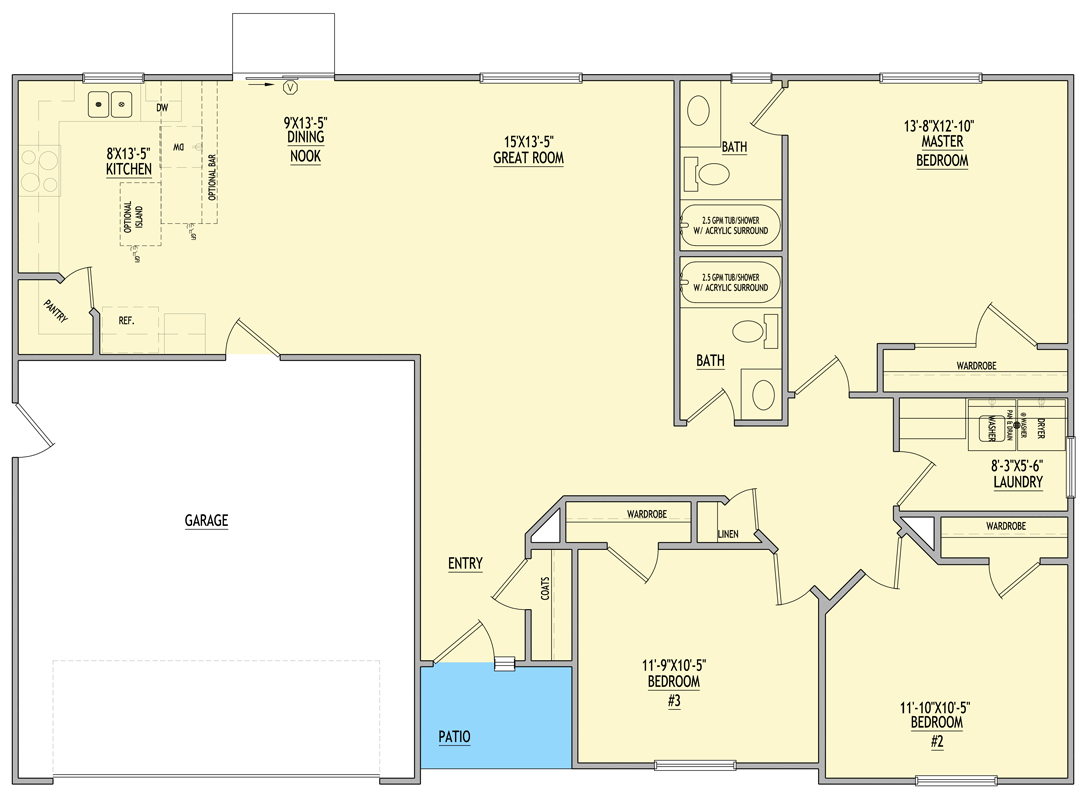 Plan 849145PGE: Contemporary Ranch House Plan with Three Bedrooms and Two-Car Garage - Floor Plan - Image #7 - Craftsman, Ranch, Traditional