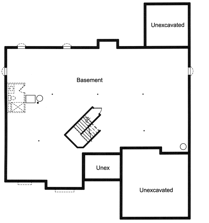 Plan 39236ST: Three Gables and Vaulted Great Room - Floor Plan - Basement - Traditional