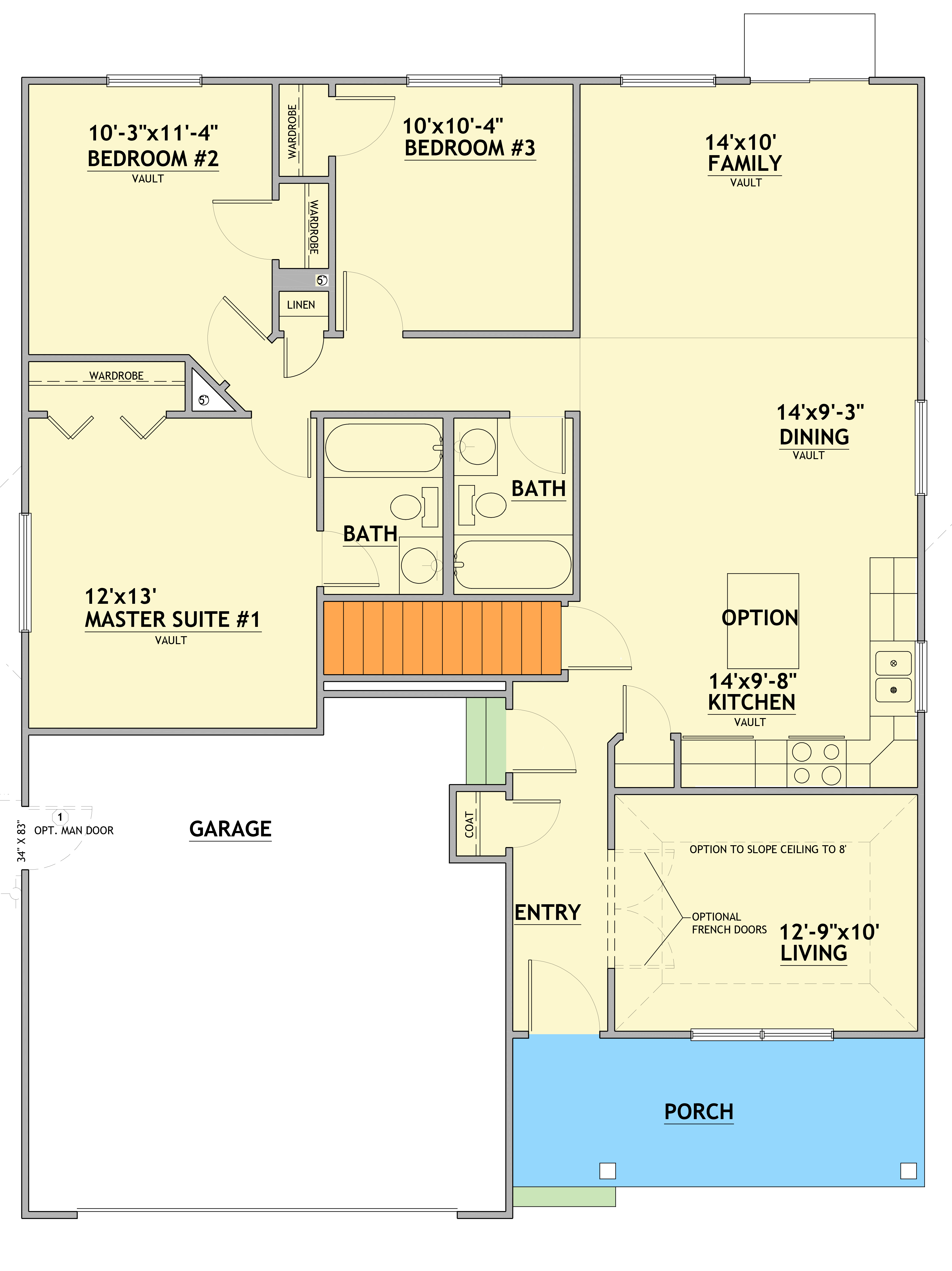 Plan 849146PGE: Traditional Three Bedroom House Plan with Two Car Garage - Floor Plan - Main Level - Craftsman, Traditional