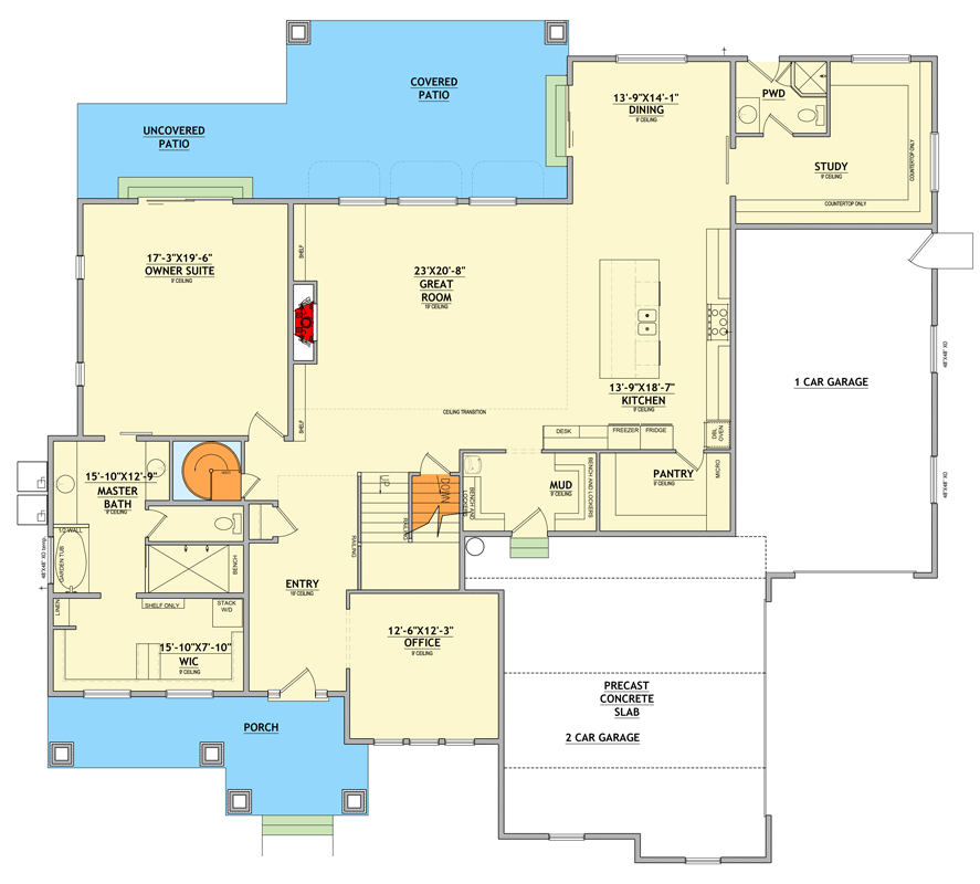 Plan 849147PGE: New American Farmhouse House Plan with 5 Bedrooms and 3-Car Garage - Floor Plan - Main Level - Craftsman, Farmhouse, Modern Farmhouse, New American, Traditional