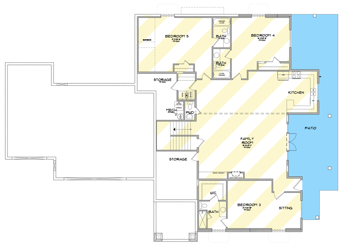 Plan 849148PGE: Five Bedroom New American House Plan with Dual Master Suites - Floor Plan - Basement Level - Craftsman, Modern Farmhouse, Mountain, New American, Rustic