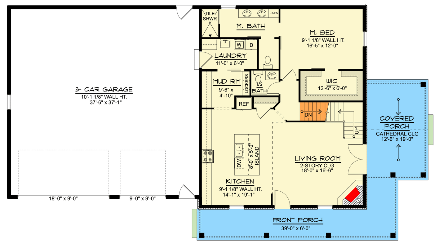 Plan 135458GRA: Barndominium Farmhouse House Plan with Three Car Garage - Floor Plan - Main Level - Barndominium, Country, Craftsman, Farmhouse, Traditional