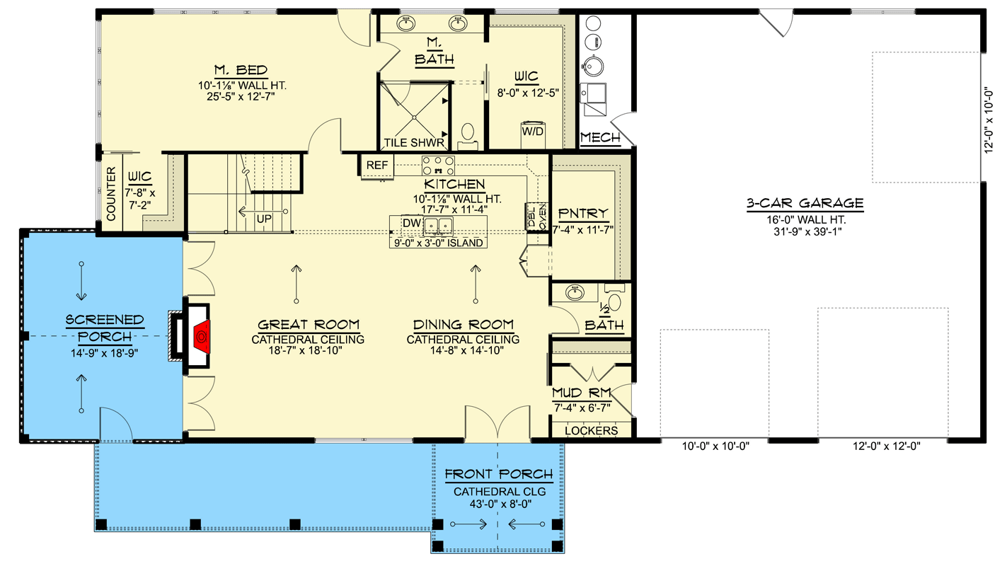 Plan 135459GRA: Modern Farmhouse Barndominium House Plan with 3 Bedrooms and 3-Car Garage - Floor Plan - Main Level - Barndominium, Country, Craftsman, Modern Farmhouse, New American