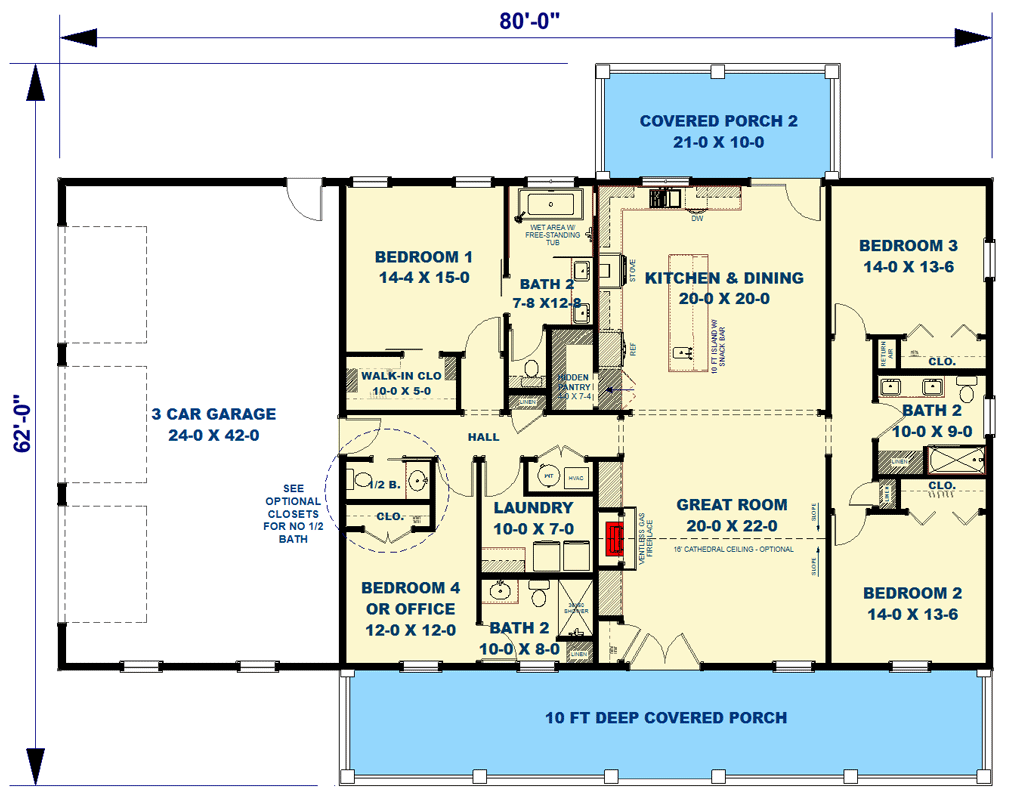 Plan 25088DH: Flexible 4-Bed Modern Farmhouse Ranch with Vaulted Cathedral Ceiling in Great Room - Floor Plan - Image #19 - Country, Modern Farmhouse, New American, Ranch