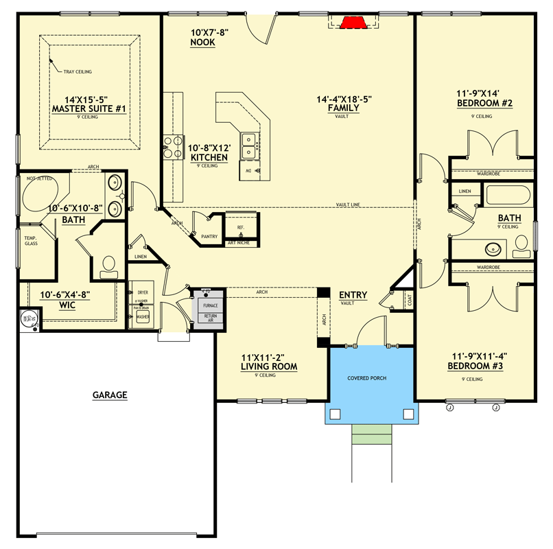 Plan 849150PGE: Charming Three Bedroom Craftsman Ranch House Plan with Two Car Garage - Floor Plan - Image #8 - Craftsman, Ranch, Traditional