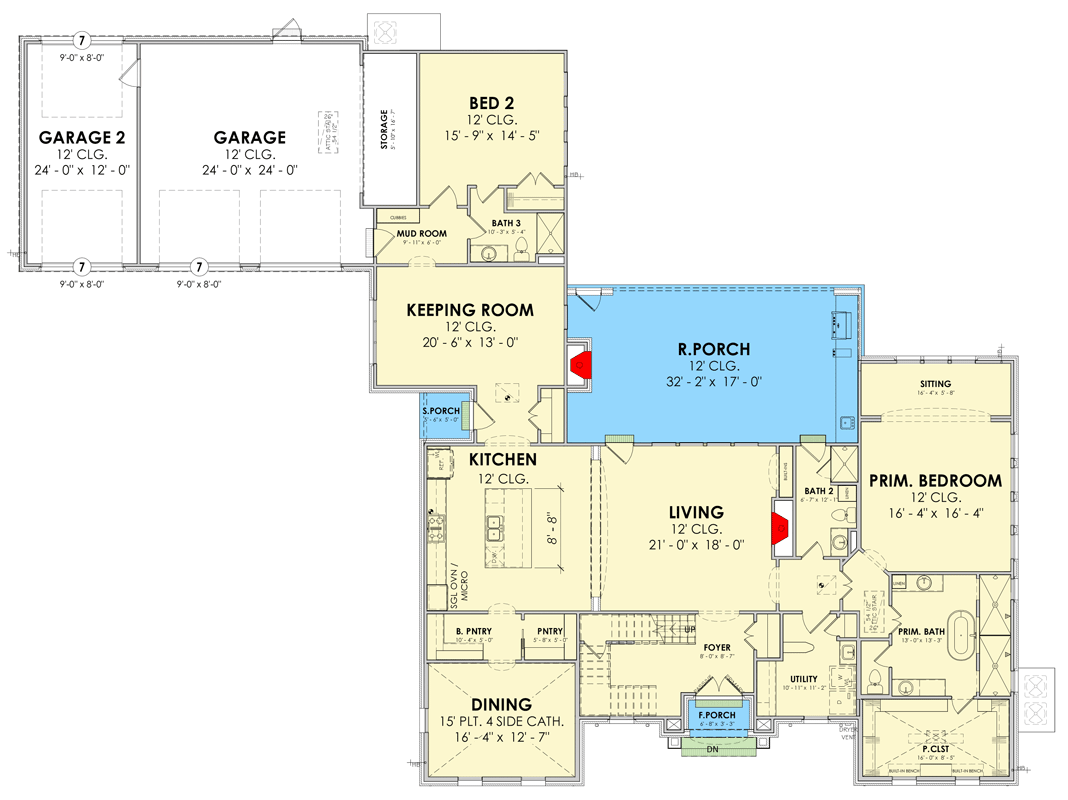 Plan 185053PHD: French Country House Plan with 5 Bedrooms and 3 Car Garage - Floor Plan - Main Level - French Country