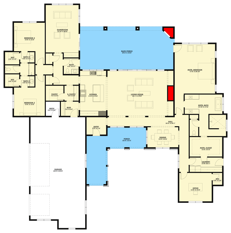 Plan 150037HRP: Sprawling Mediterranean Ranch House Plan with Three Bedrooms and Office - Floor Plan - Image #18 - Hill Country, Mediterranean, Ranch, Southwest, Spanish