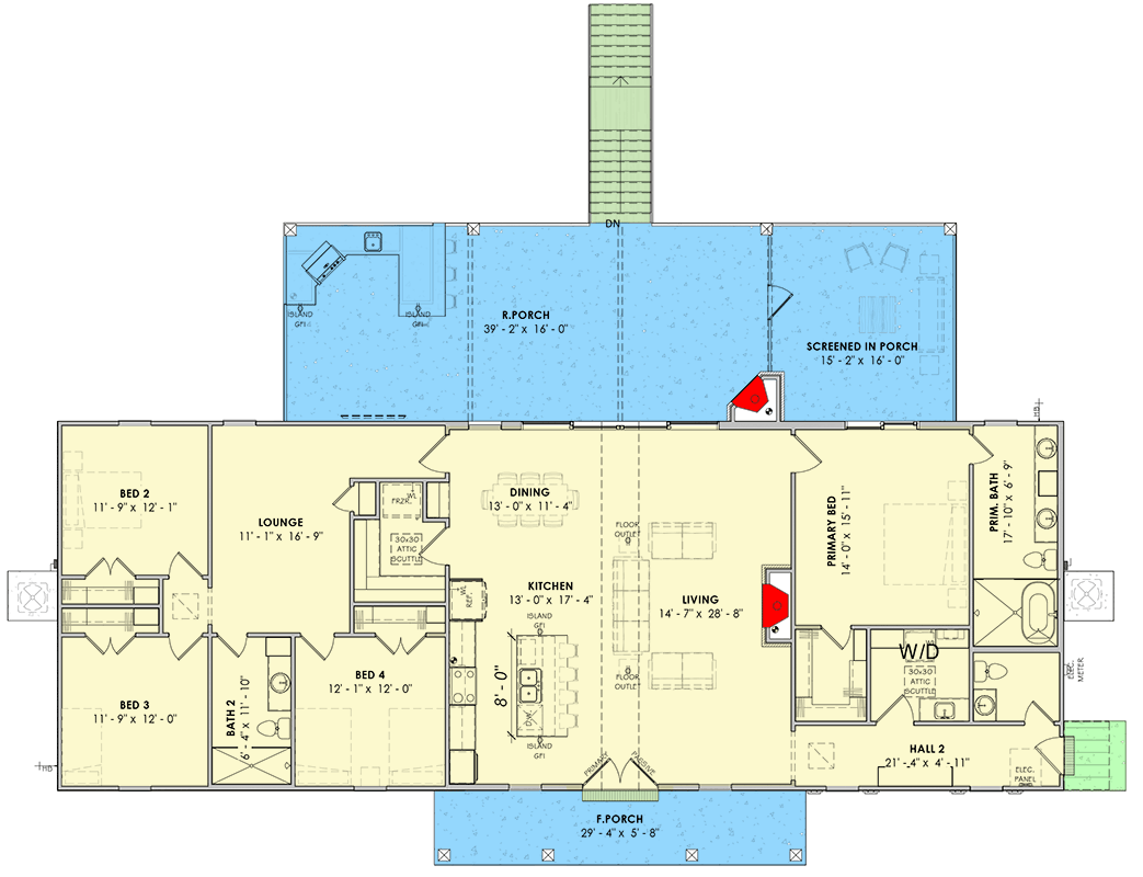 Plan 185057PHD: Rustic Mountain House Plan Featuring Four Bedrooms and Outdoor Kitchen - Floor Plan - Image #2 - Mountain, Rustic