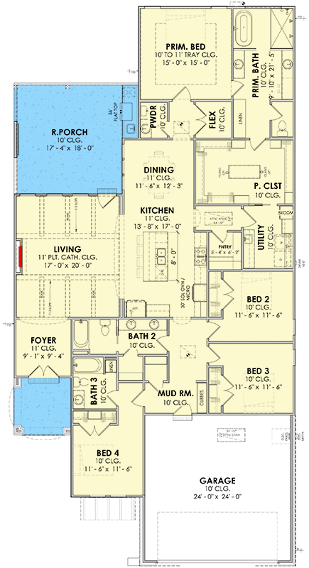 Plan 185058PHD: Modern Farmhouse House Plan with Four Bedrooms and Two-Story Great Room - Floor Plan - Image #2 - Cottage, Country, Modern Farmhouse, Transitional