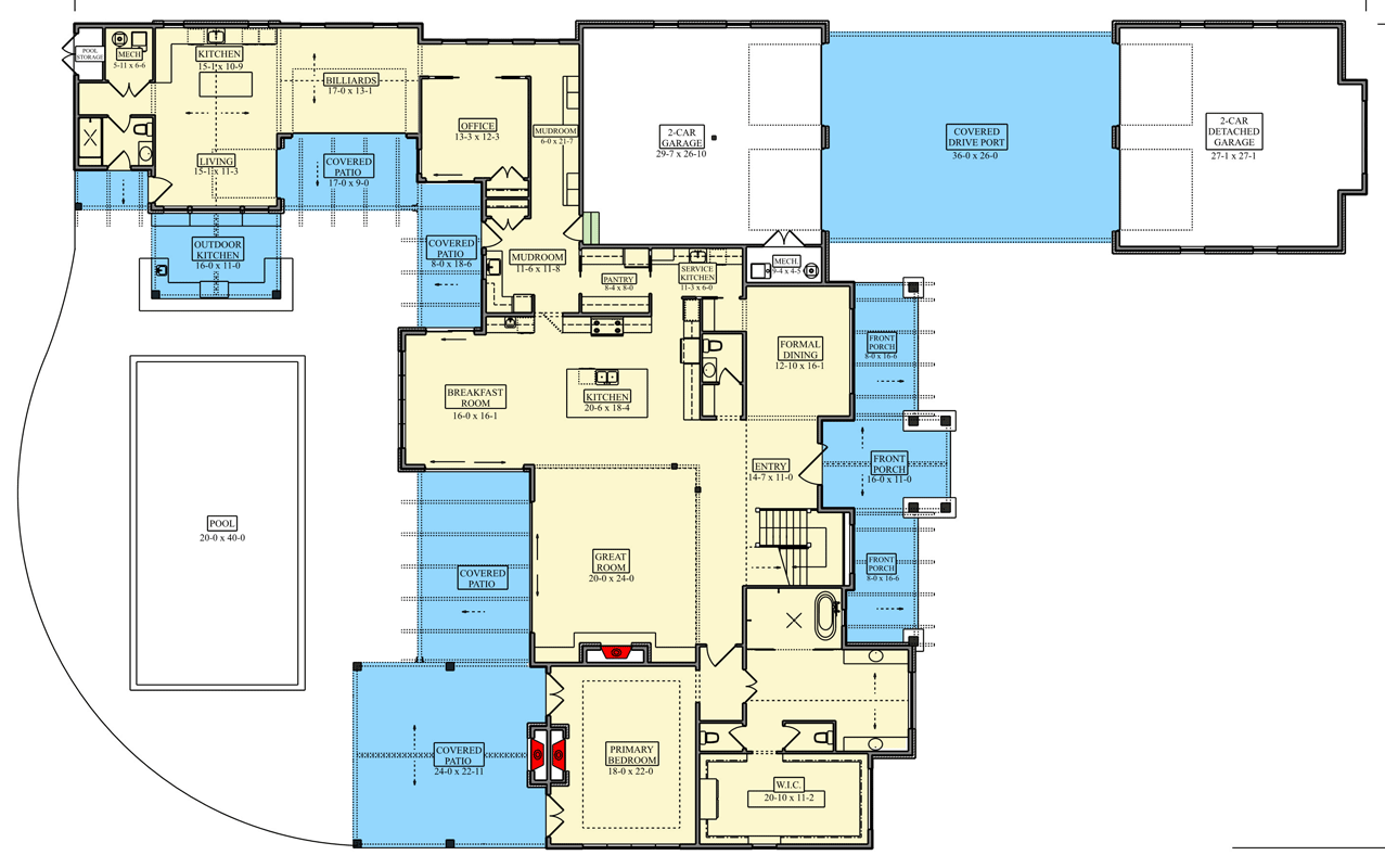 Plan 95384RW: Luxurious Mountain House Plan with 4 Bedrooms and 4-Car Garage - Floor Plan - Main Level - Mountain, New American