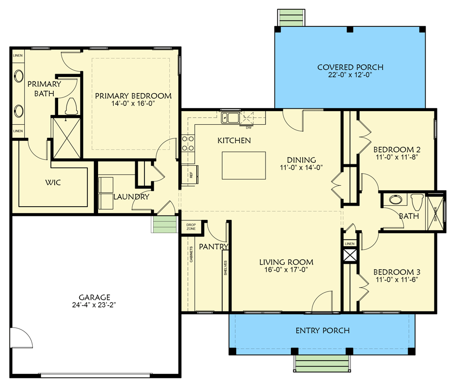 Plan 500099VV: Modern Farmhouse House Plan with 3 Bedrooms and Vaulted Ceilings - Floor Plan - Image #15 - Country, Farmhouse, Modern Farmhouse, New American, Ranch, Southern