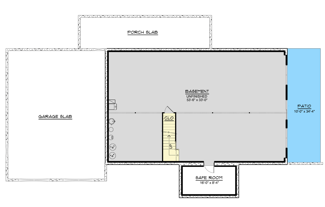 Plan 135464GRA: Modern Farmhouse Ranch House Plan with Three Bedrooms and Spacious Garage - Floor Plan - Basement Level - Country, Craftsman, Modern Farmhouse, Ranch