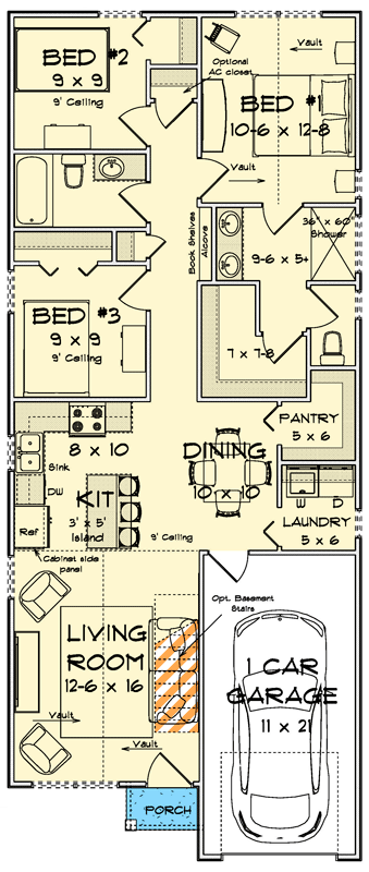 Plan 52576WM: Three Bedroom Cottage House Plan with Attached Garage - Floor Plan - Image #23 - Cottage, Craftsman