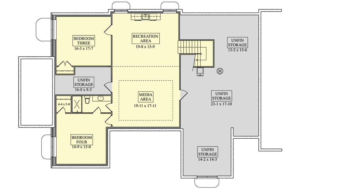 Plan 95387RW: Craftsman House Plan with Three Bedrooms and Attached Garage - Floor Plan - Lower Level - Craftsman, New American