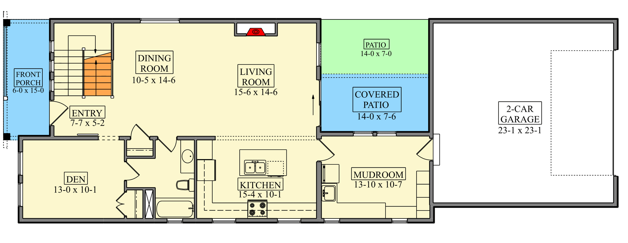 Plan 95389RW: Contemporary Craftsman House Plan with 4 Bedrooms and Rear Garage - Floor Plan - Main Level - Contemporary, Craftsman