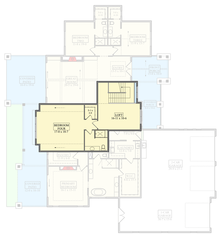 Plan 95391RW: Modern New American Farmhouse Plan with 4 Bedrooms and 3-Car Garage - Floor Plan - 2nd Level - Craftsman, Modern Farmhouse, New American
