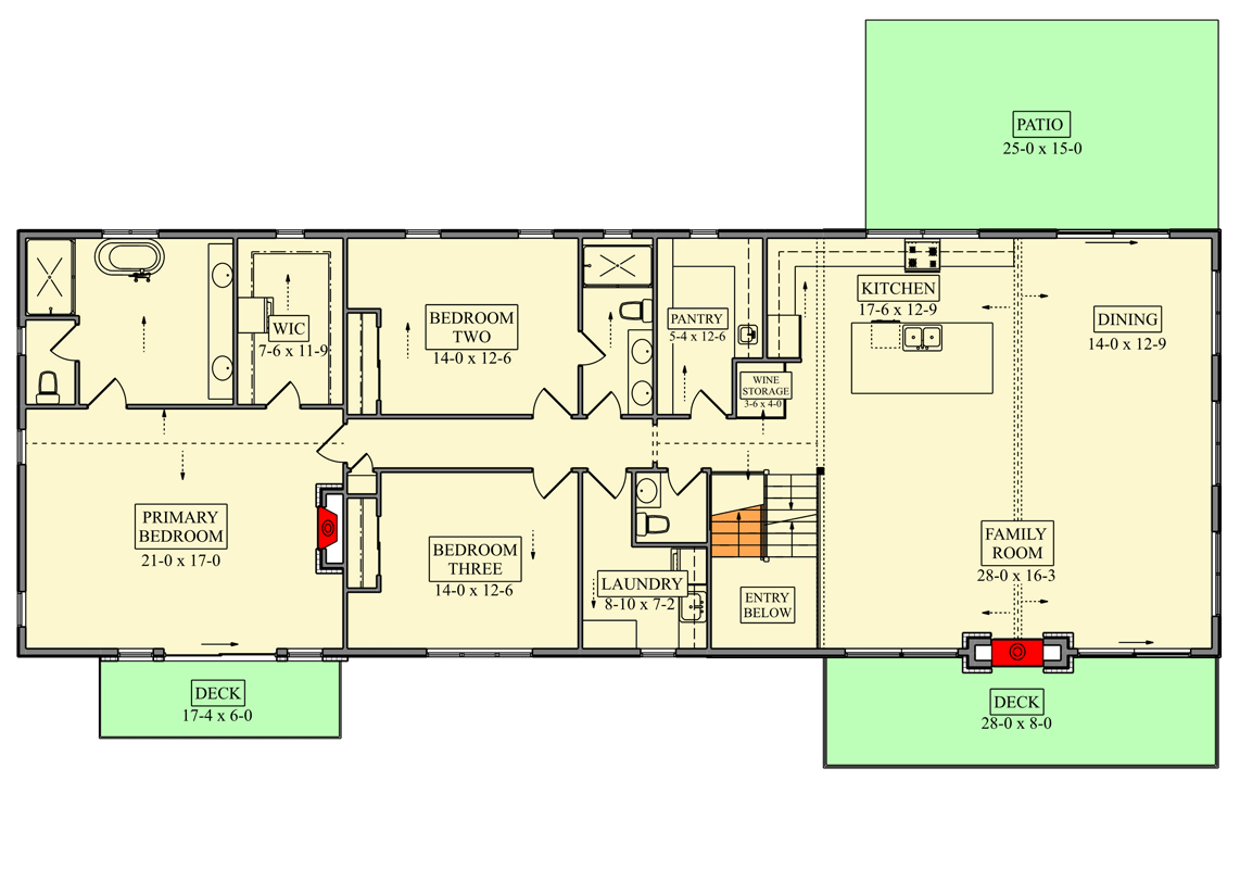 Plan 95394RW: Contemporary Mountain House Plan with 3 Bedrooms and 2-Car Garage - Floor Plan - Main Level - Contemporary, Craftsman, Mountain