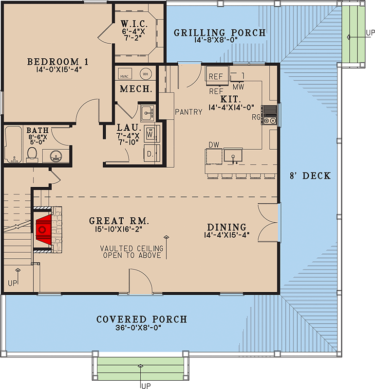 Plan 70984MK: Rustic Farmhouse House Plan with Two Bedrooms and Wraparound Porch - Floor Plan - Image #12 - Cabin, Farmhouse, Rustic