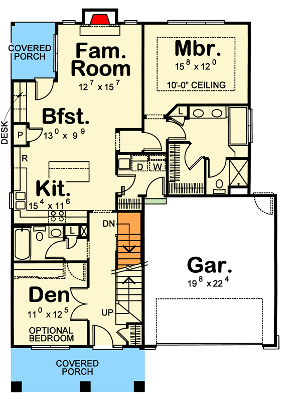 Plan 42775DB: Modern Farmhouse House Plan with 4 Bedrooms and Two Story Great Room - Floor Plan - Main Level - Country, Farmhouse, Modern Farmhouse