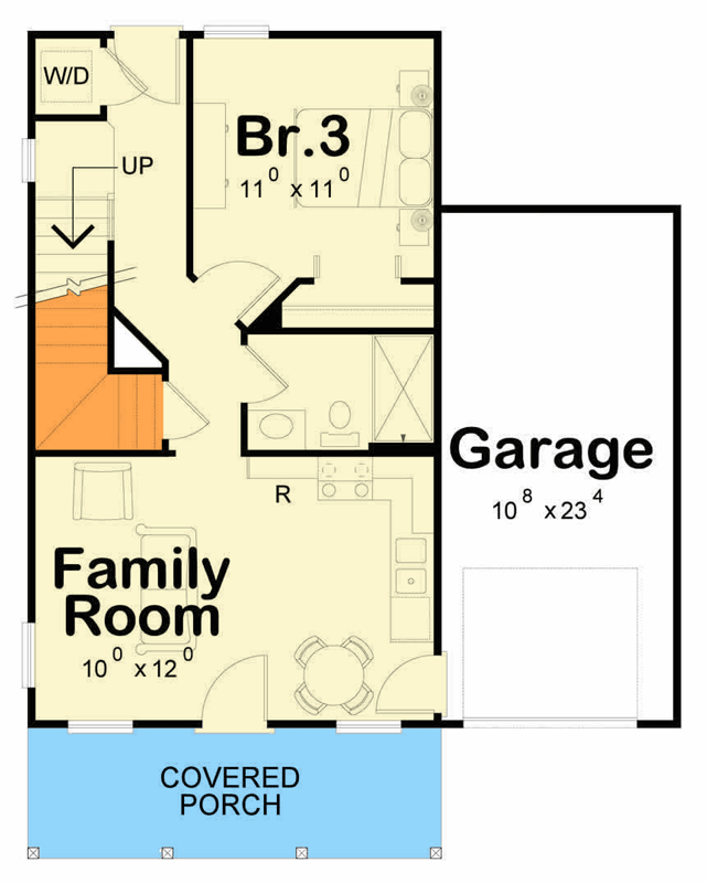 Plan 42779DB: Compact Modern Farmhouse House Plan with Three Bedrooms and Garage - Floor Plan - Main Level - Farmhouse, Modern Farmhouse, New American