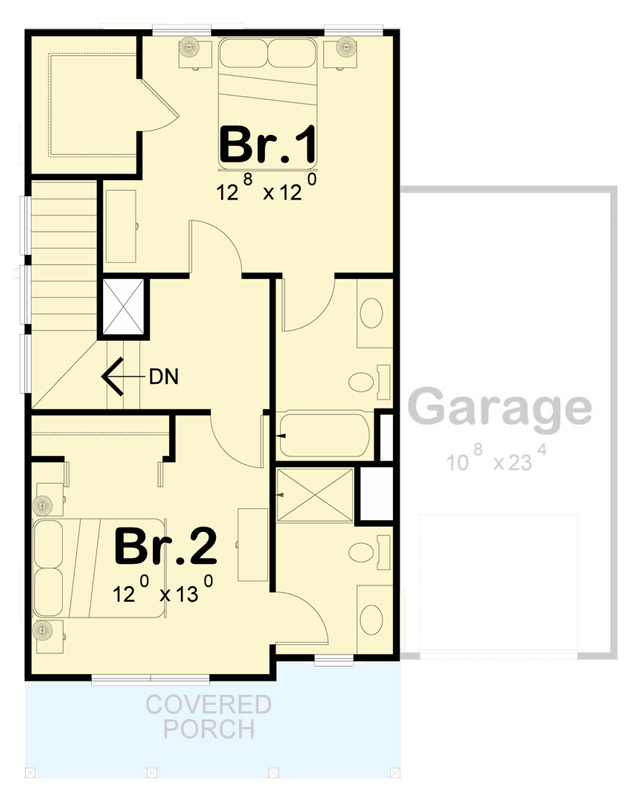 Plan 42779DB: Compact Modern Farmhouse House Plan with Three Bedrooms and Garage - Floor Plan - 2nd Level - Farmhouse, Modern Farmhouse, New American