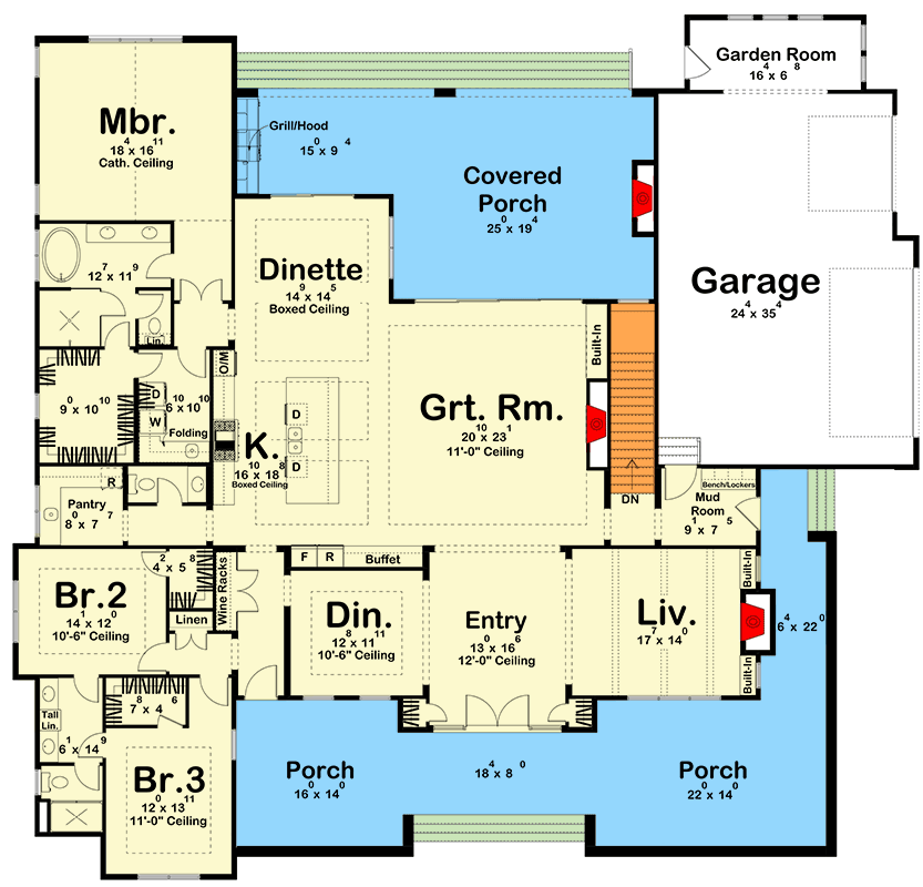 Plan 623666DJ: Luxury European Ranch House Plan with 3 Bedrooms and 3-Car Garage - Floor Plan - Image #21 - European, Hill Country, New American, Ranch