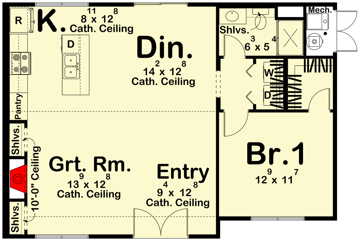 Plan 623667DJ: Charming New American Cottage House Plan with One Bedroom - Floor Plan - Image #17 - Country, New American, Traditional