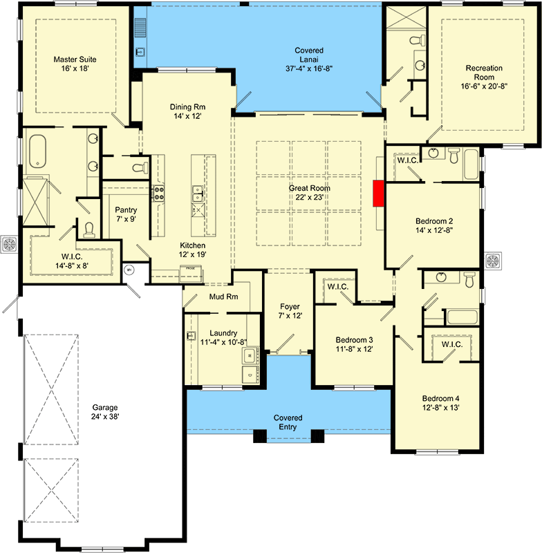Plan 64343BT: Coastal Contemporary House Plan with Four Bedrooms and Three-Car Garage - Floor Plan - Image #3 - Coastal, Coastal Contemporary, Contemporary, Traditional
