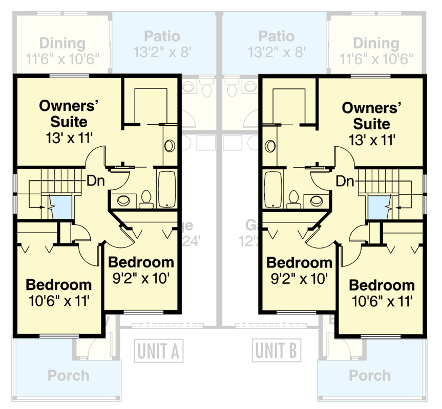 Plan 720193DA: Three Bedroom Craftsman Cottage Multi-Family House Plan with Efficient Two Story Layout - Floor Plan - Image #6 - Cottage, Country, Craftsman