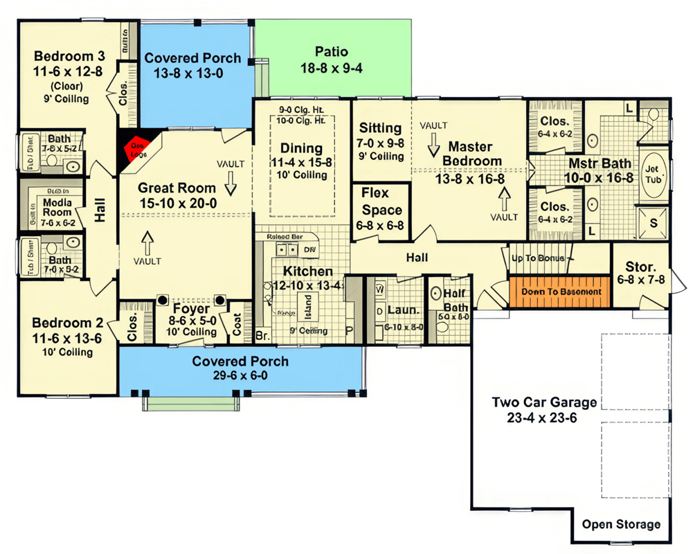 Plan 51400MM: Modern Farmhouse Ranch House Plan with 3 Bedrooms and Bonus Room - Floor Plan - Main Level - Modern Farmhouse, Ranch, Traditional