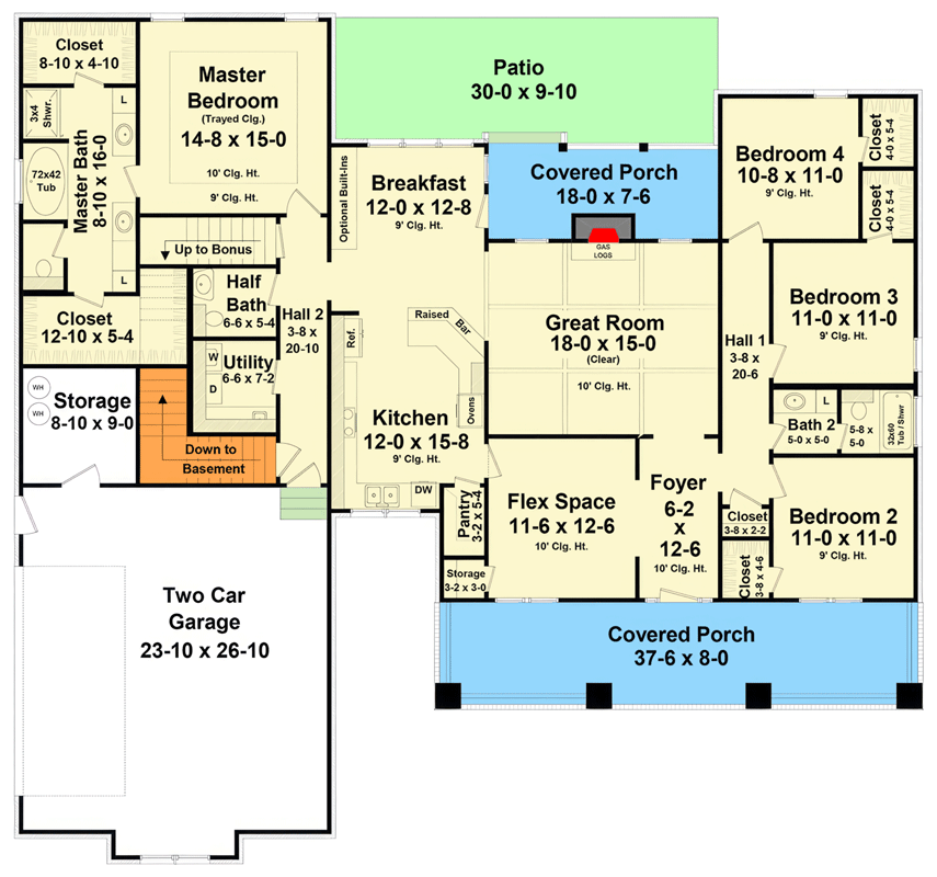 Plan 51401MM: Craftsman Modern Farmhouse House Plan with 4 Bedrooms and Bonus Room - Floor Plan - Main Level - Craftsman, Modern Farmhouse