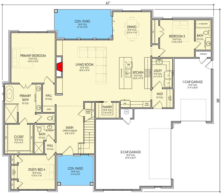Plan 880024HLN: Modern New American House Plan with 4 Bedrooms and 3-Car Garage - Floor Plan - Image #6 - Craftsman, Modern Farmhouse, New American