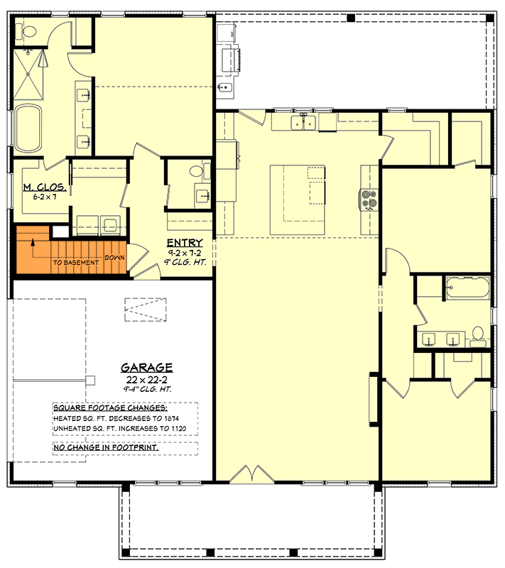 Plan 52057HZ: Modern Farmhouse House Plan with 3 Bedrooms and Outdoor Kitchen - Floor Plan - Main Level - Basement Stairs Location - Country, Modern Farmhouse, Traditional, Transitional
