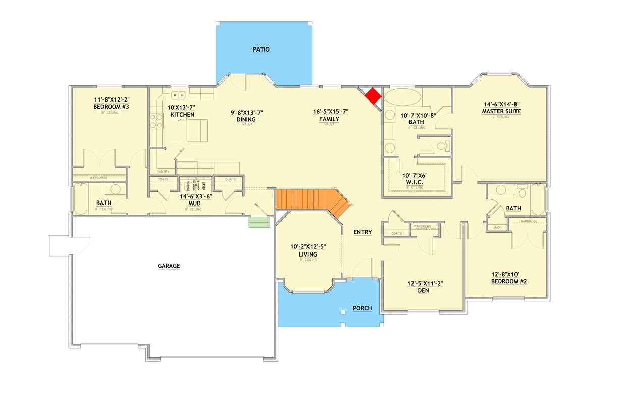 Plan 849159PGE: Traditional Ranch House Plan with 3 or 4 Bedrooms and 3-Car Garage - Floor Plan - Main Level - Ranch, Southern, Traditional