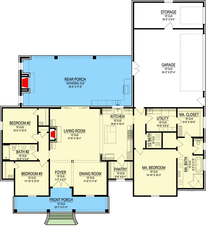 Plan 170024ADS: Farmhouse House Plan with Three Bedrooms and Side Entry Garage - Floor Plan - Image #6 - Acadian, Farmhouse, Southern