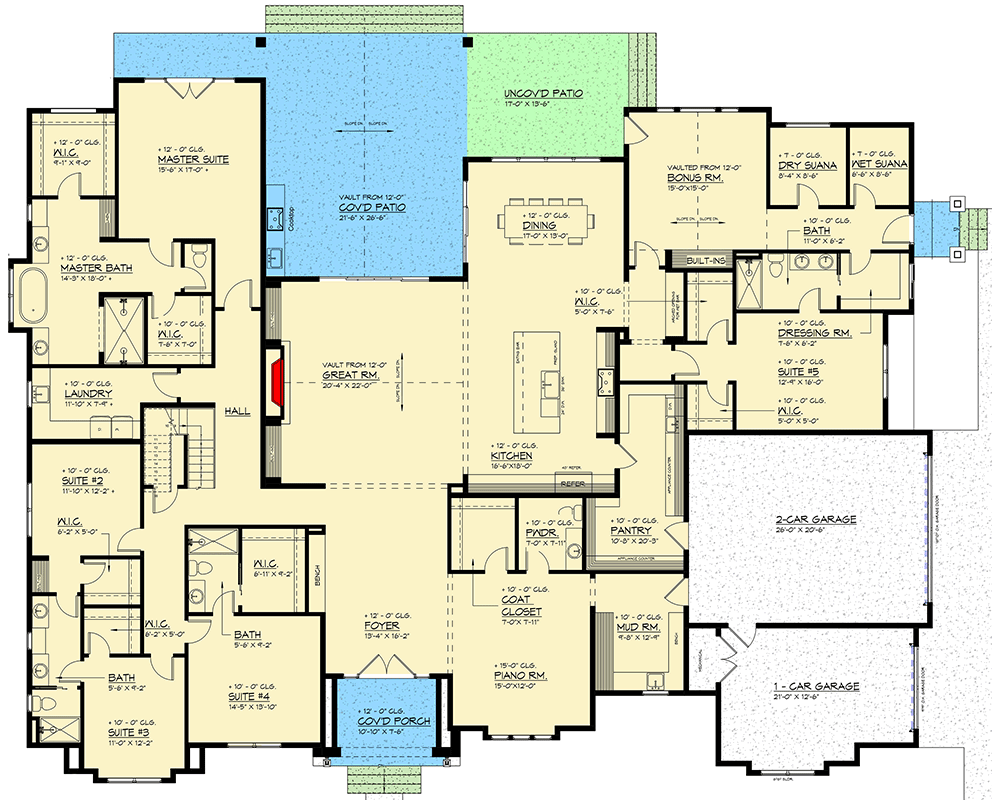 Plan 666316RAF: Modern European Five Bedroom House Plan with Luxurious First Floor Suite - Floor Plan - Image #5 - European, Modern, Modern Farmhouse, Transitional