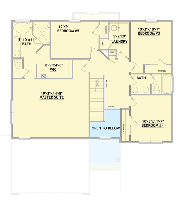 Plan 849162PGE: Five Bedroom Craftsman House Plan with Two Car Garage - Floor Plan - 2nd Level - Craftsman, Farmhouse, Traditional