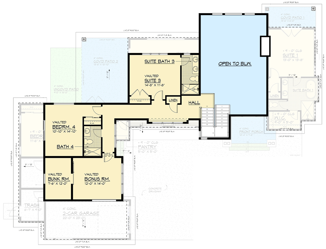Plan 666317RAF: Contemporary Mountain House Plan with 4 Bedrooms and Two-Story Great Room - Floor Plan - Image #6 - Contemporary, Modern, Mountain, Northwest