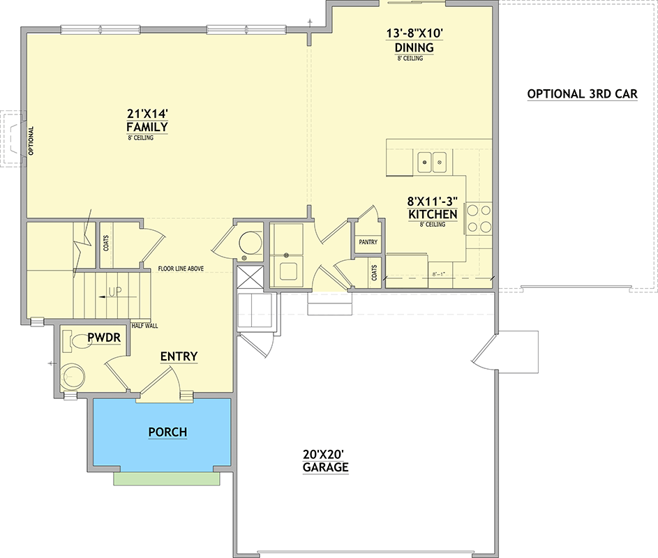 Plan 849167PGE: Traditional Two-Story House Plan with Three Bedrooms and Two-Car Garage - Floor Plan - Image #3 - Traditional