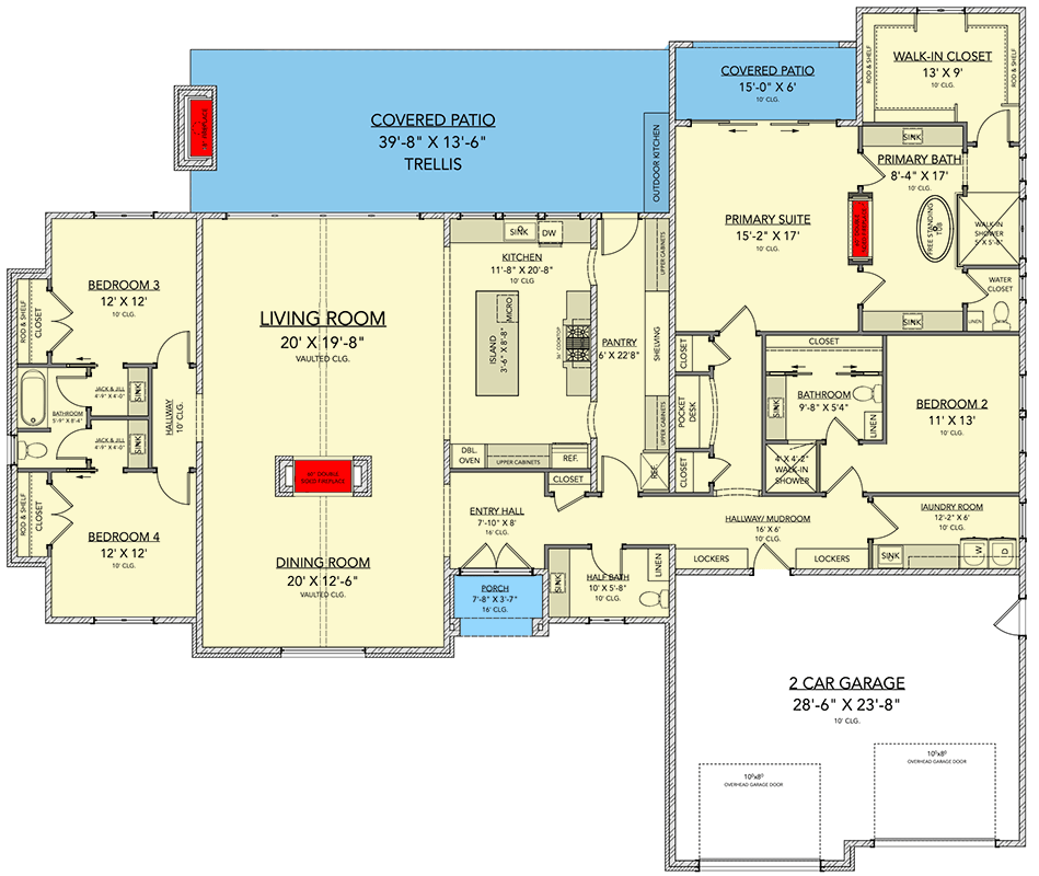 Plan 820021WSF: Spacious Mediterranean House Plan with Four Bedrooms and Two-Car Garage - Floor Plan - Image #7 - Mediterranean, Southwest, Spanish, Transitional