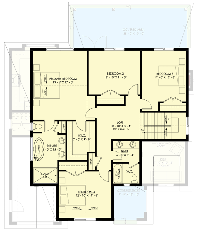 Plan 270135AF: Transitional European Style House Plan with Four Bedrooms and Loft - Floor Plan - Image #3 - Contemporary, Country, European, Traditional, Transitional
