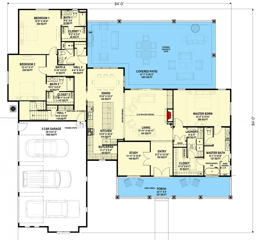Plan 64577SC: Modern Farmhouse House Plan with 3 Bedrooms and 3-Car Garage - Floor Plan - Image #4 - Country, Hill Country, Modern Farmhouse, Ranch, Traditional, Transitional