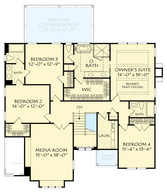 Plan 710453BTZ: Modern European Transitional House Plan with Five Bedrooms and Flex Space - Floor Plan - 2nd Level - European, Rustic, Traditional, Transitional