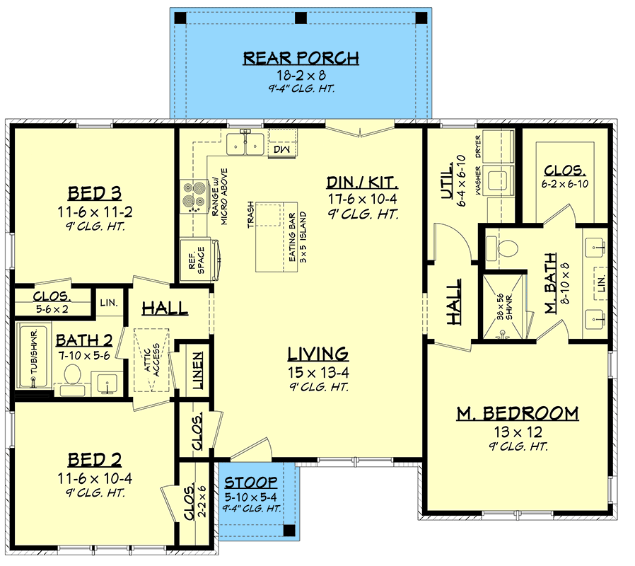 Plan 52058HZ: Charming Modern Farmhouse House Plan with Three Bedrooms and Open Layout - Floor Plan - Image #15 - Country, Farmhouse, Modern Farmhouse, Traditional